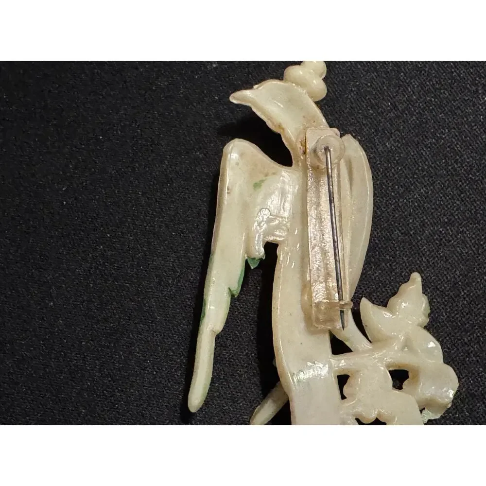 1930's Carved Celluloid Rhinestone Brid Brooch